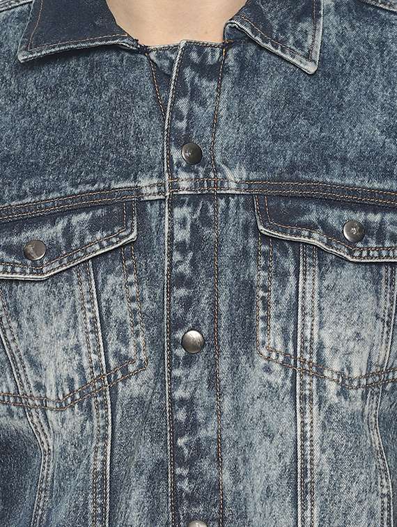 blue solid denim jacket - 16598727 -  Standard Image - 3