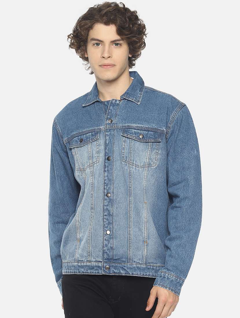 blue solid denim jacket