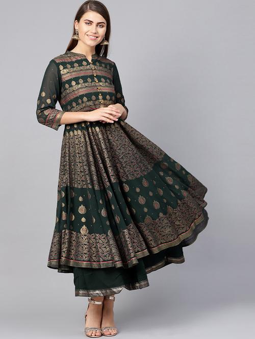 gold print anarkali ethnic dress - 16599586 -  Standard Image - 0