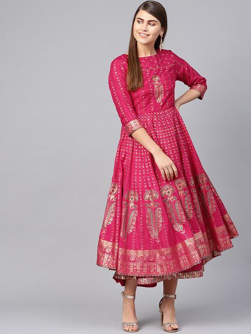 gold print anarkali ethnic dress - 16599591 - Standard Image - 0