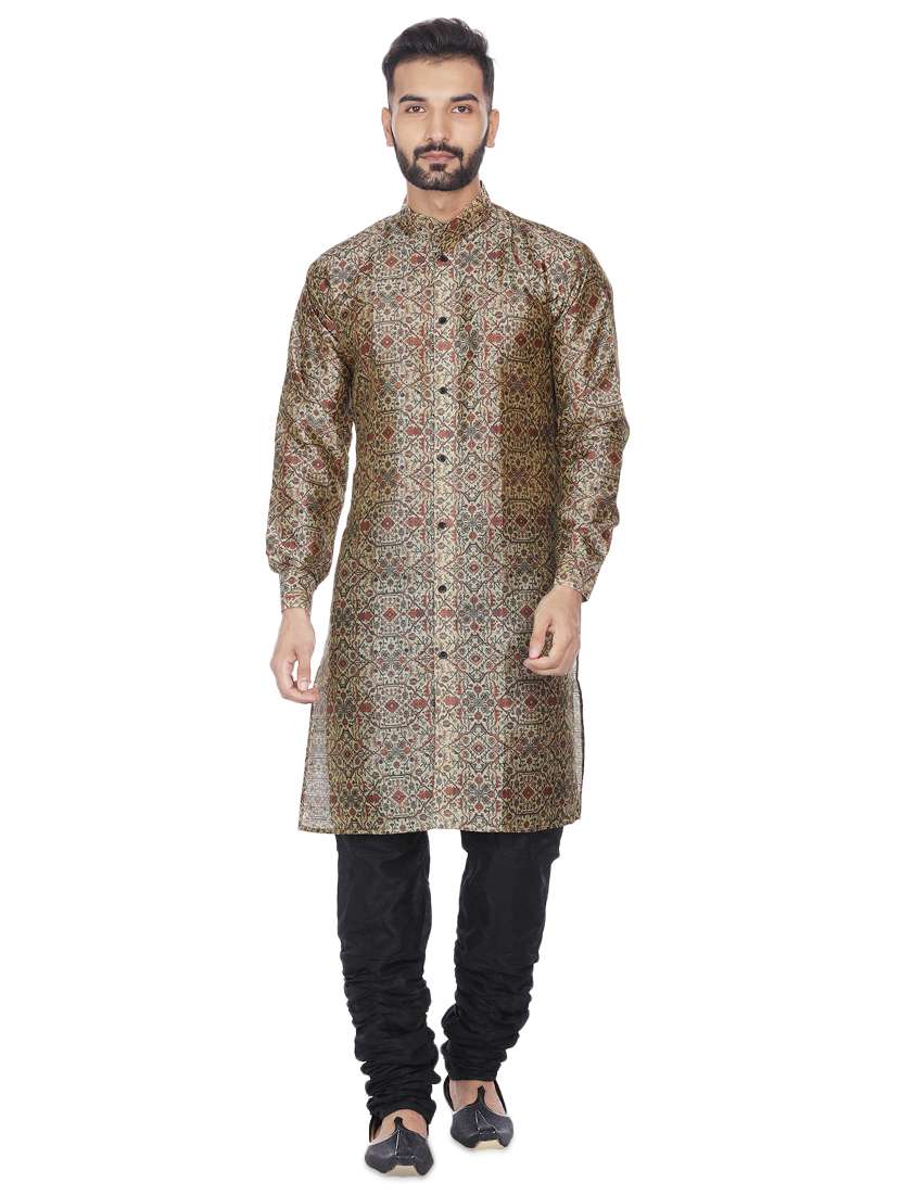 Brown Silk Blend Printed Long Kurta