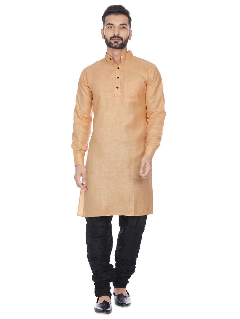 orange silk blend solid long kurta