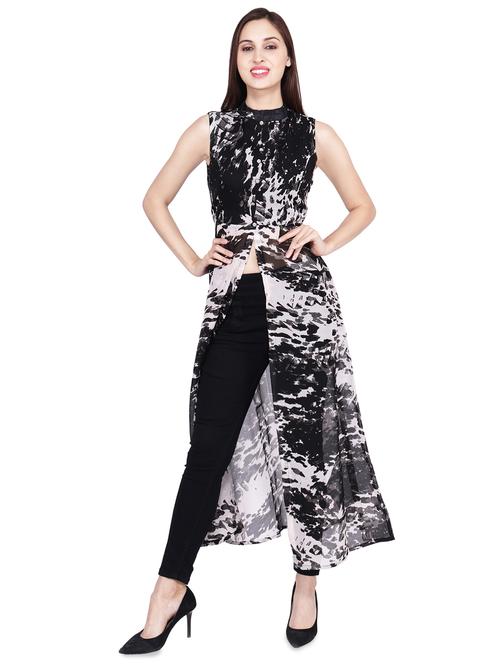 mock neck button detail maxi tunic - 16600183 - Standard Image - 0