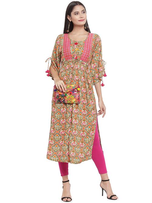 olive rayon straight kurta - 16600723 - Standard Image - 0
