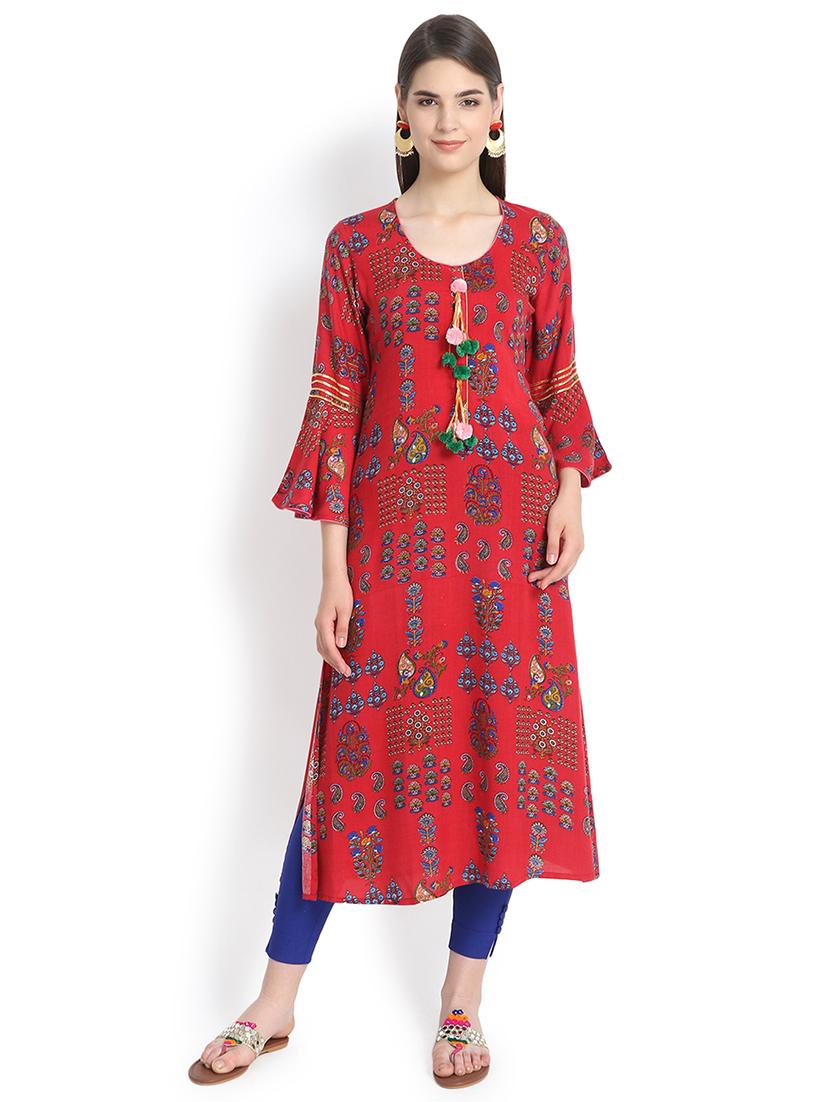 pink rayon straight kurta - 16600724 - Zoom Image - 0