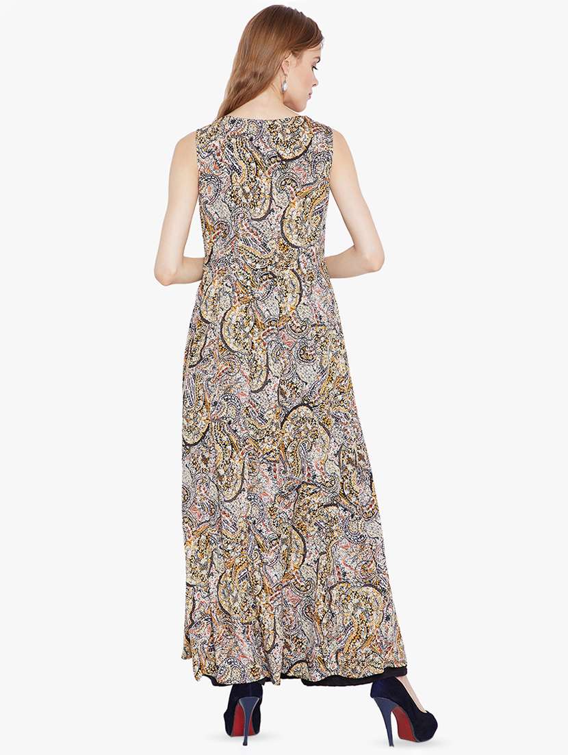 abstract printed synthetic high slit kurta - 16600742 - Standard Image - 3