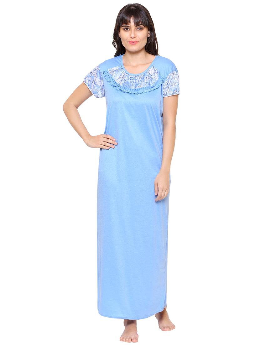 round neck frill trim nighty - 16600839 - Zoom Image - 0
