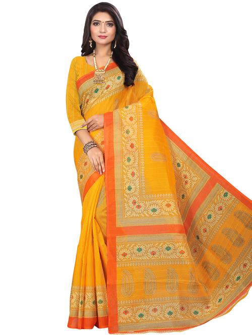 women's self design mustard colored saree with blouse - 16601959 - Standard Image - 0
