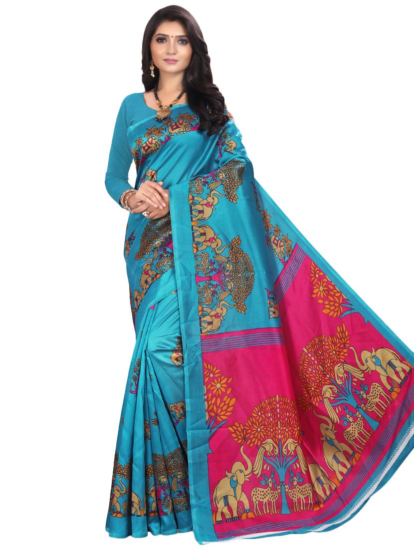 women's conversational blue colored saree with blouse - 16601969 - Zoom Image - 0