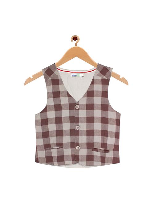 v neck checkered waist coat - 16603475 - Standard Image - 0