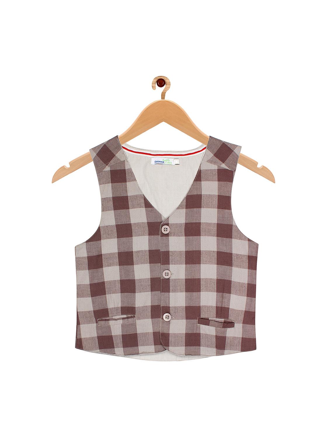 v neck checkered waist coat - 16603475 - Zoom Image - 0