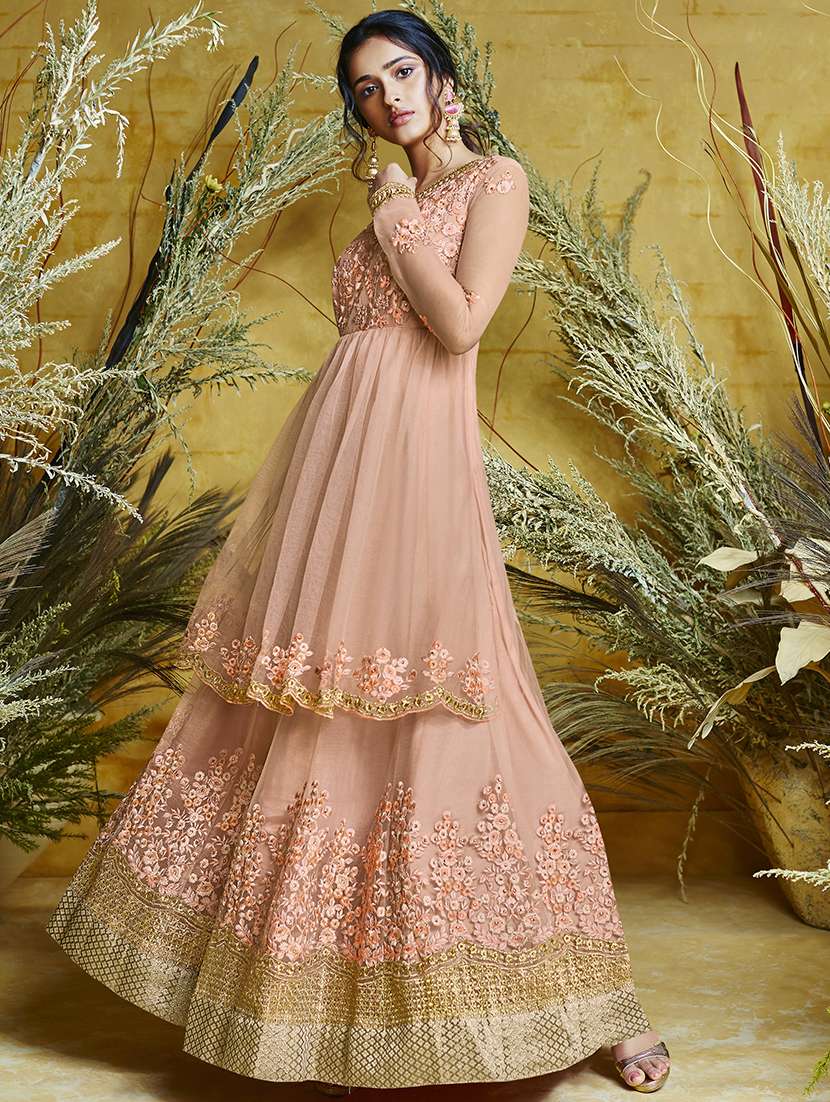 embroidered semi-stitched suit