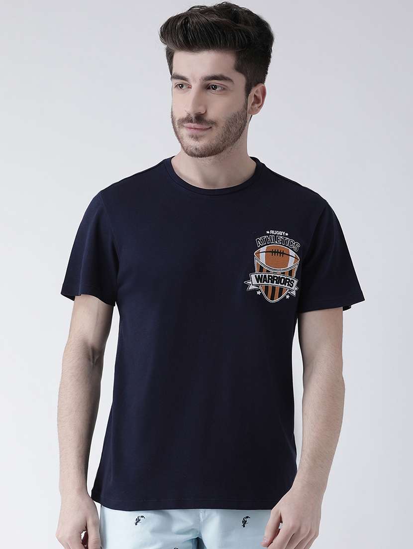 navy blue chest print t-shirt