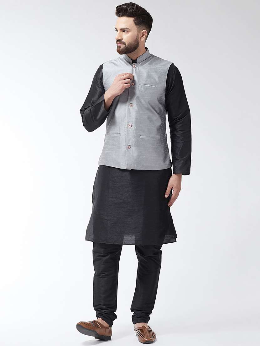 Sojanya Men's Silk Blend Kurta Pyjama & Nehru Jacket Combo - Traditional Ethnic Wear Set