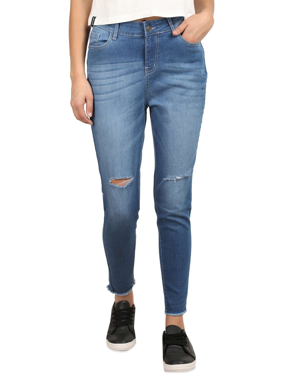 high rise stone washed jeans 