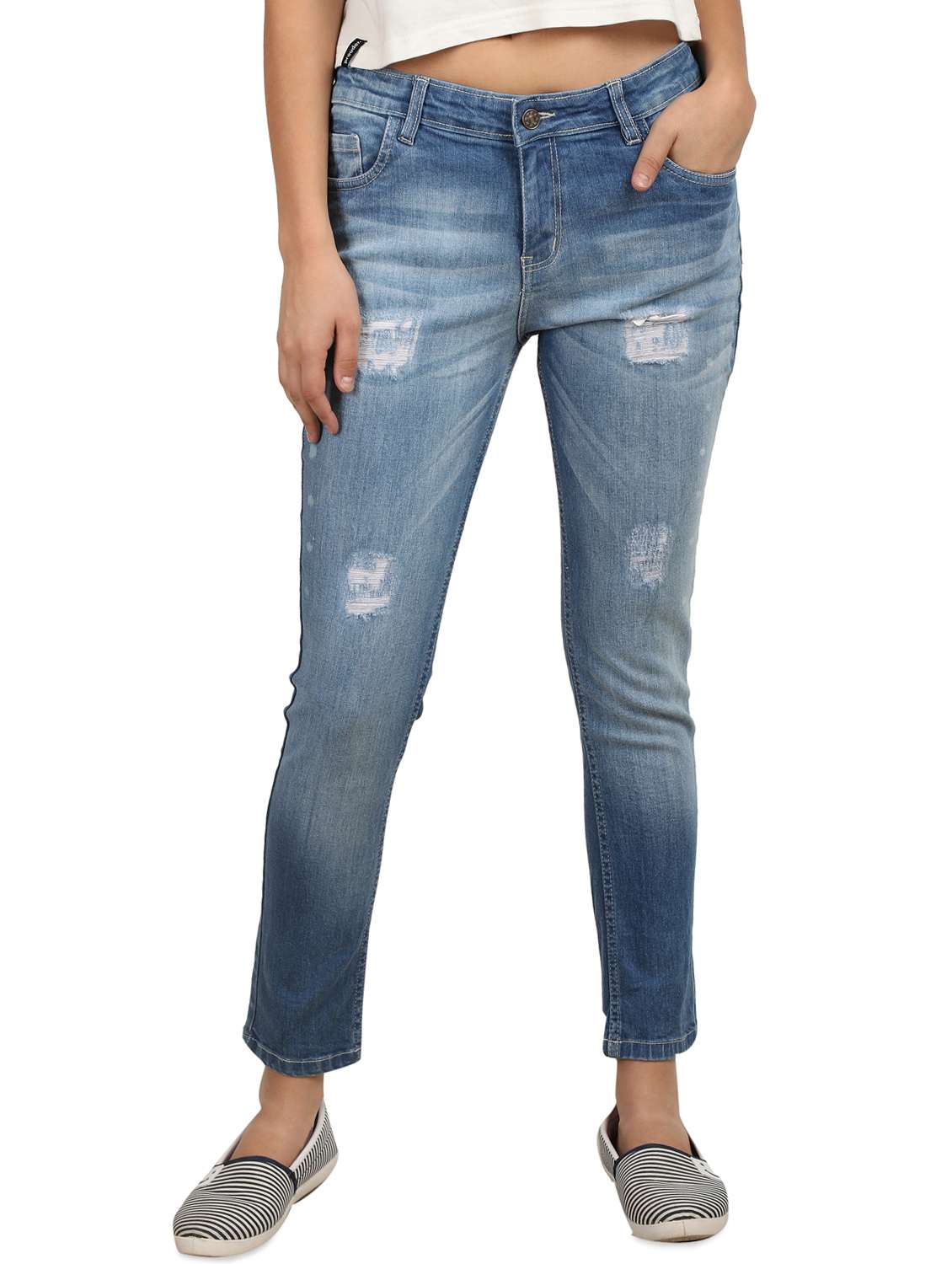 high rise distressed jeans 