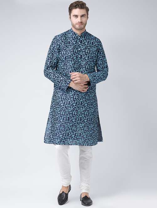 navy blue printed kurta pyjama set - 16604942 - Standard Image - 0