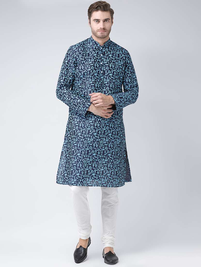 navy blue printed kurta pyjama set - 16604942 - Zoom Image - 0