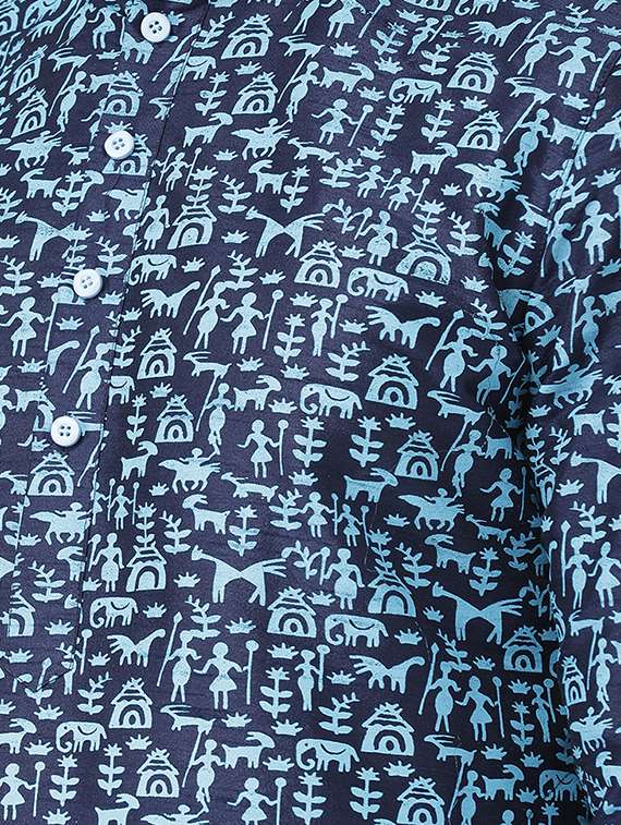 navy blue printed kurta pyjama set - 16604942 - Standard Image - 3