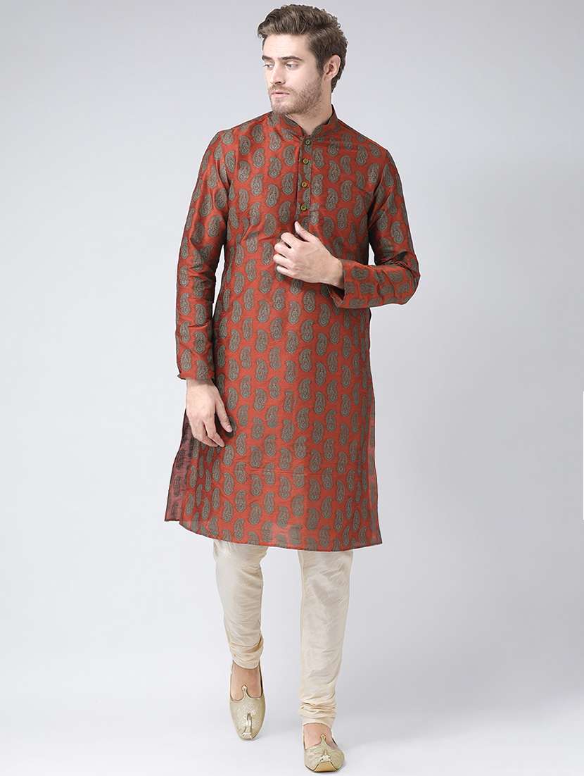 orange paisley printed kurta pyjama set - 16604948 -  Zoom Image - 0