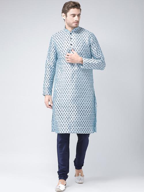 light blue printed kurta pyjama set - 16604959 - Standard Image - 0