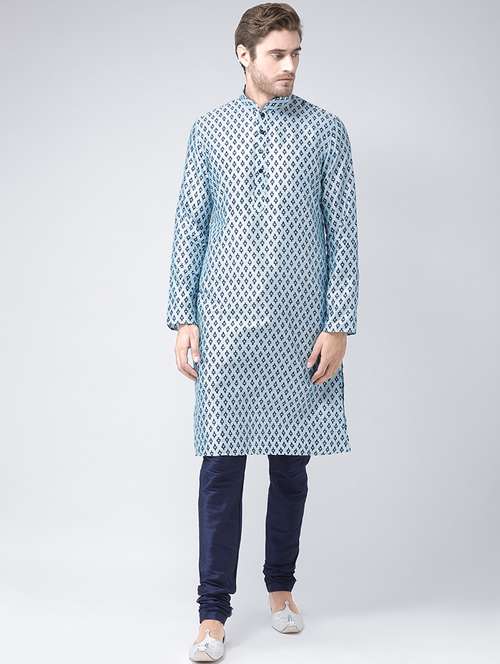 light blue printed kurta pyjama set - 16604960 - Standard Image - 0