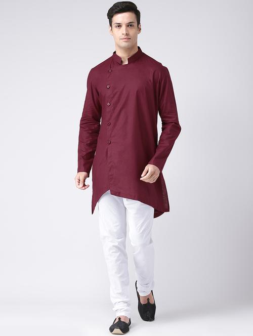 maroon solid kurta pyjama set - 16604986 -  Standard Image - 0