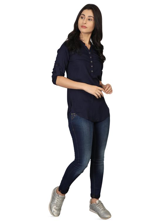 mandarin neck curved hem tunic - 16605438 - Standard Image - 3