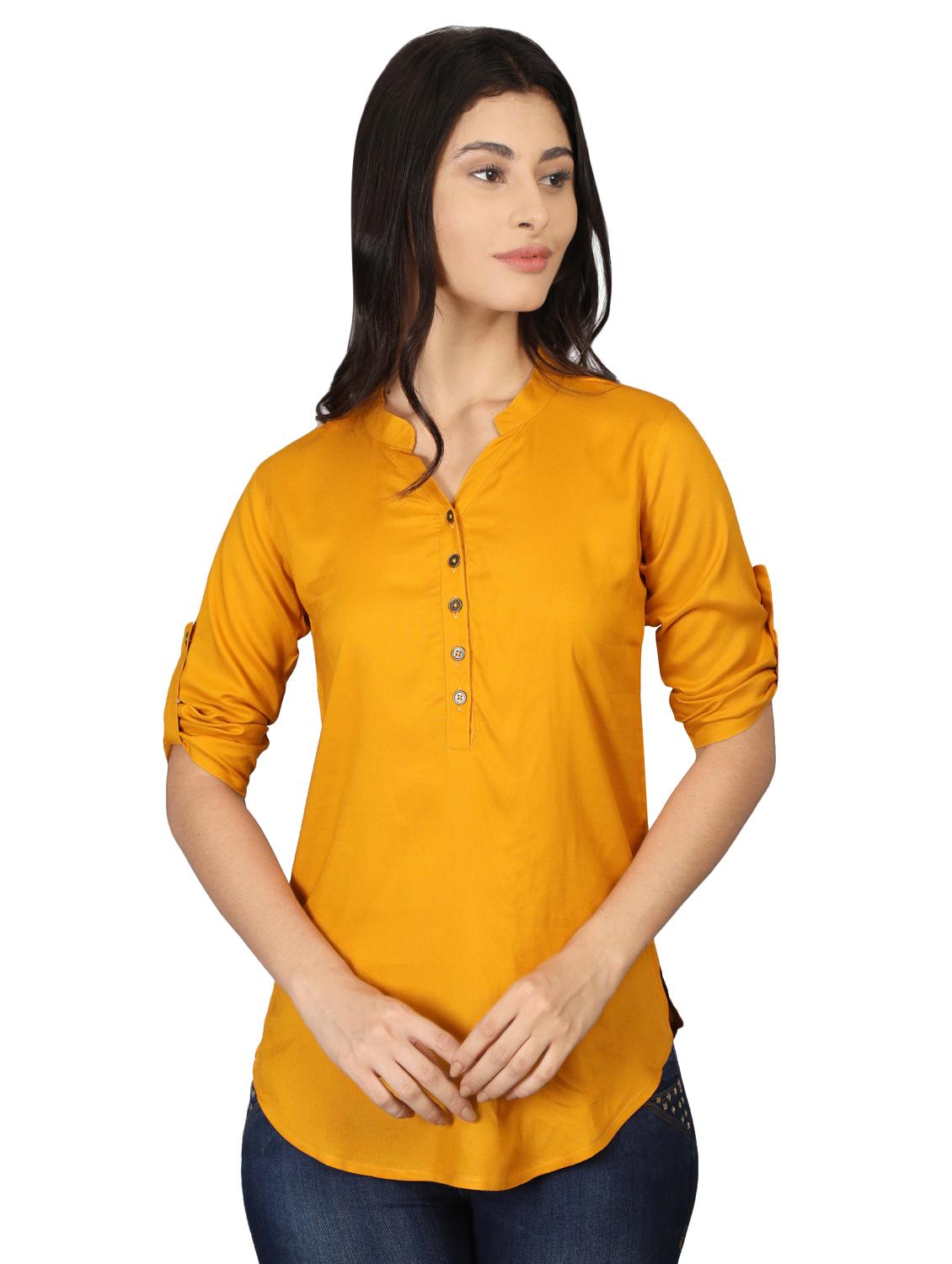 mandarin neck curved hem tunic - 16605441 - Zoom Image - 0