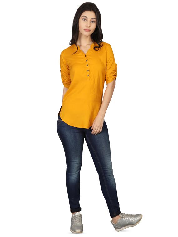 mandarin neck curved hem tunic - 16605441 - Standard Image - 3