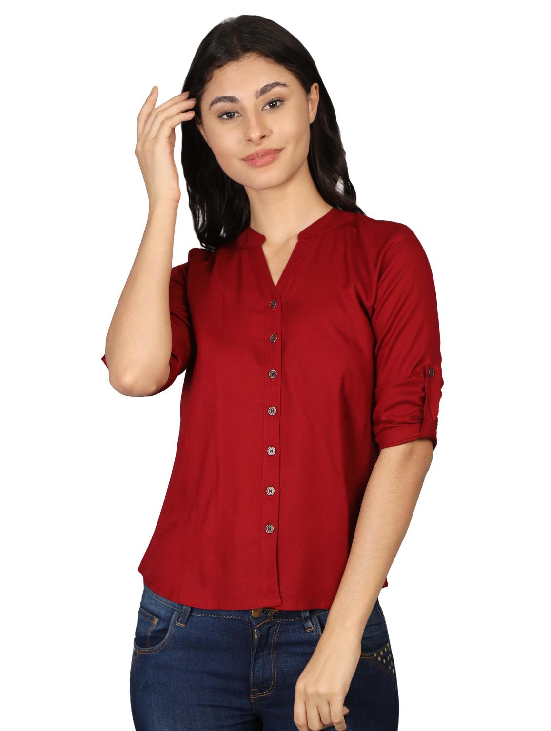 roll up sleeved mandarin neck top - 16605447 - Zoom Image - 0