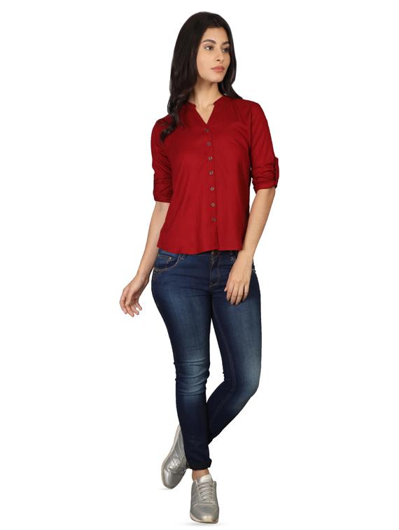roll up sleeved mandarin neck top - 16605447 - Standard Image - 3