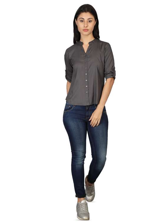 roll up sleeved mandarin neck top - 16605448 -  Standard Image - 3