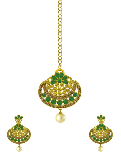 green metal chandellier earring maangtikka - 16605829 - Standard Image - 0