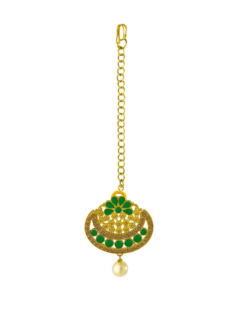 green metal chandellier earring maangtikka - 16605829 - Standard Image - 3