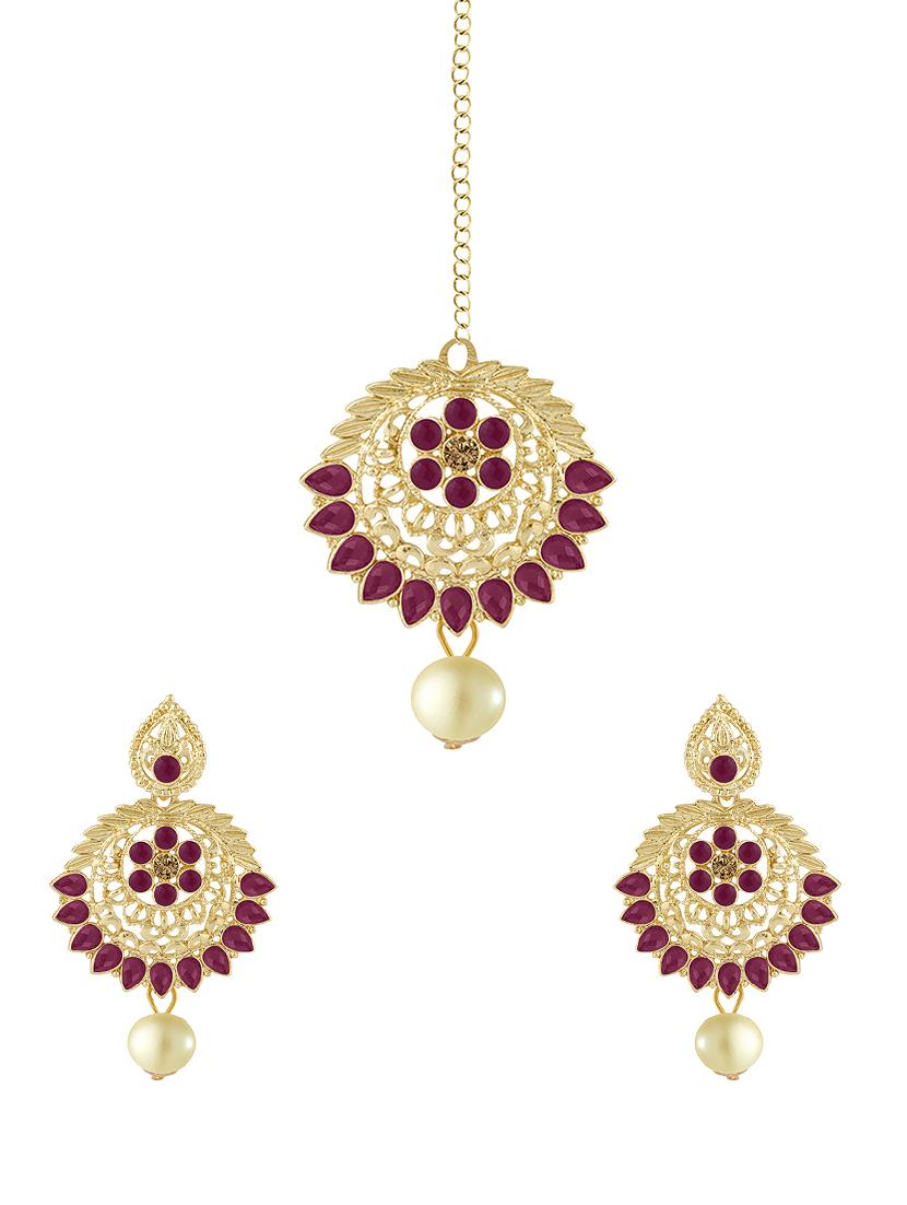 red metal chandellier earring maangtikka - 16605835 - Zoom Image - 0