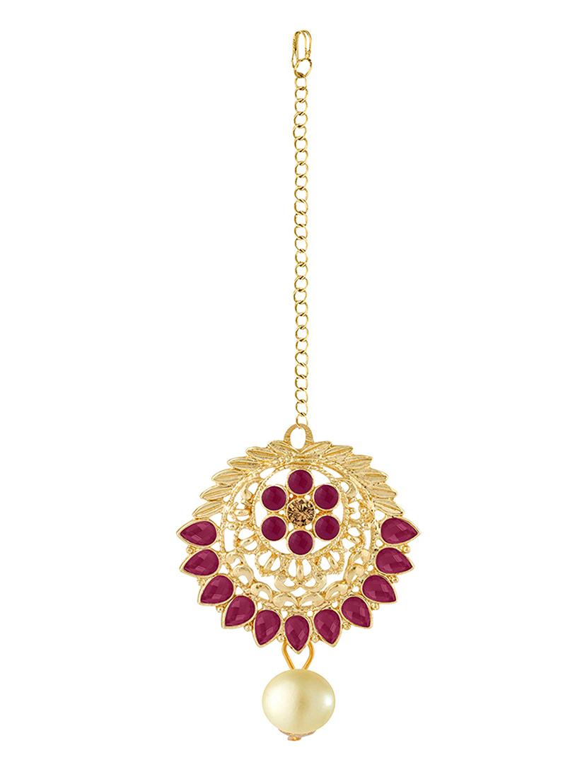 red metal chandellier earring maangtikka - 16605835 - Standard Image - 3