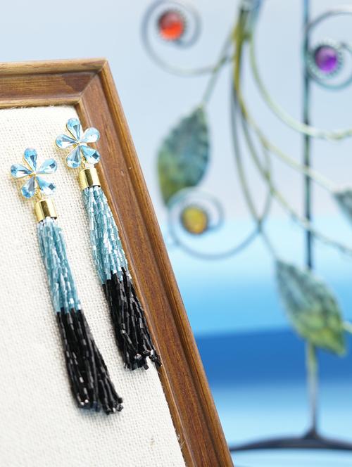 blue gold plated drop earring - 16607456 - Standard Image - 0