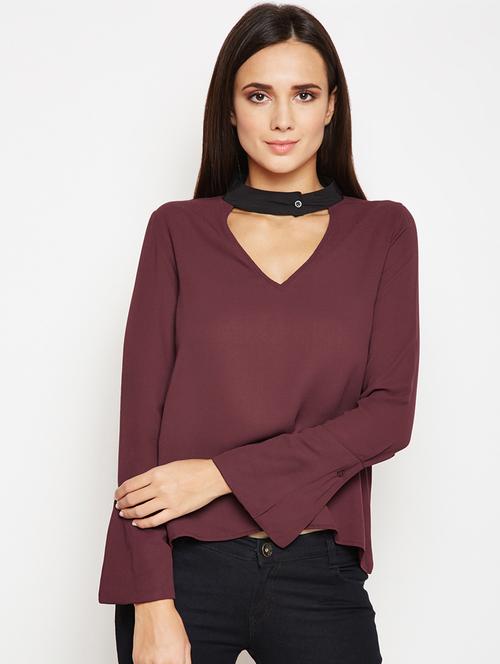 choker neck bell sleeved top - 16611965 - Standard Image - 0