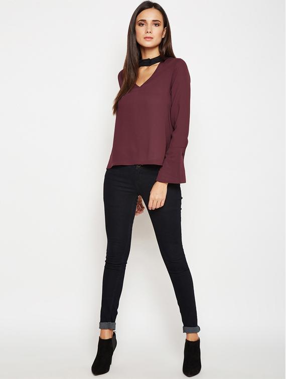 choker neck bell sleeved top - 16611965 - Standard Image - 3