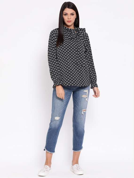 women's straight tie-up neck top - 16611986 - Standard Image - 3