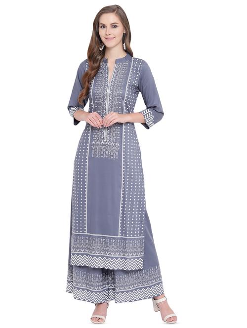 printed straight kurta with palazzo set - 16612394 -  Standard Image - 0