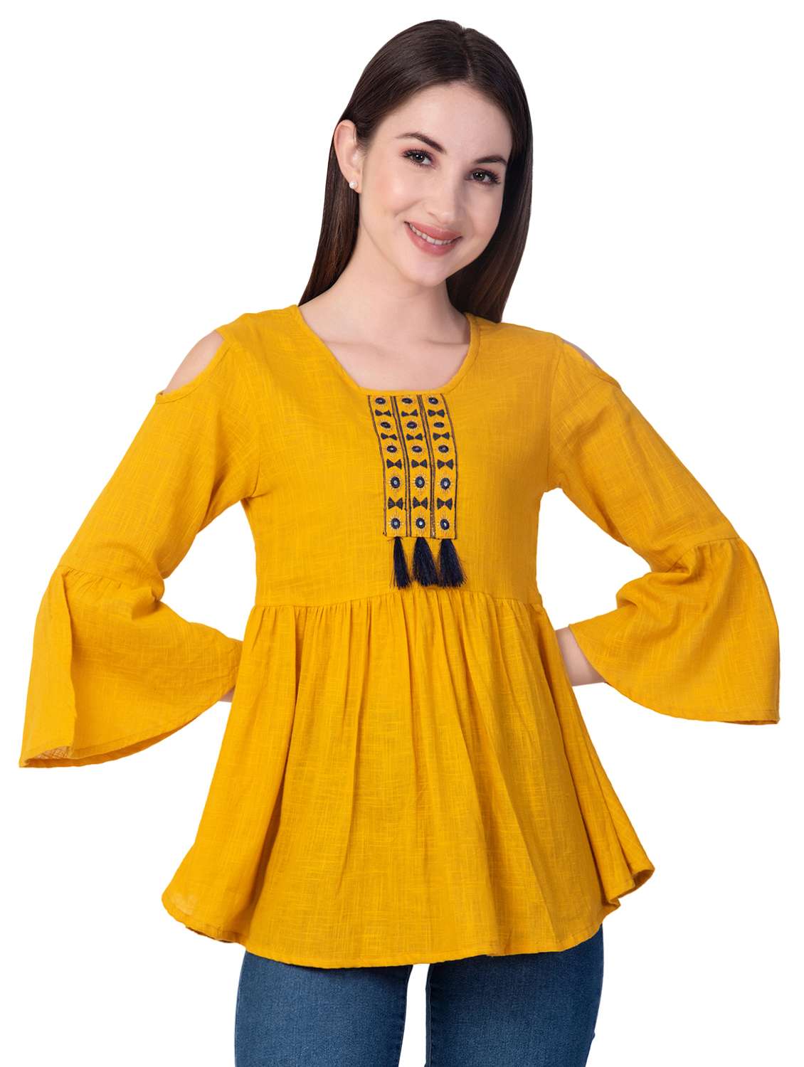 embroidered detail cold shoulder top 