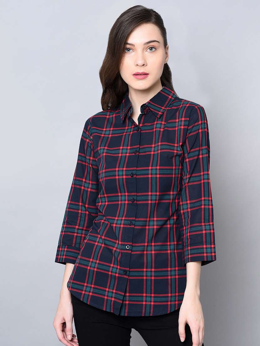 curved hem checkered shirt - 16614992 - Zoom Image - 0