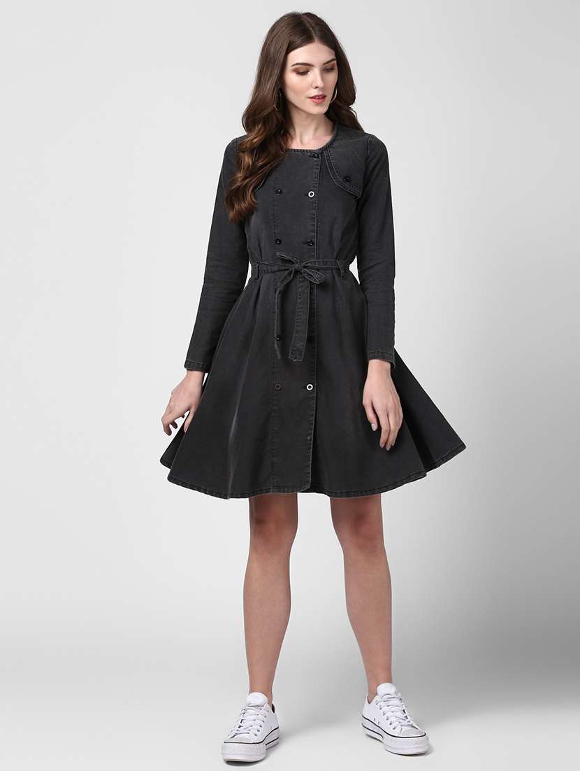 tie front denim a-line dress