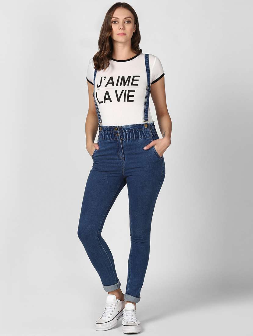 high rise jeans with suspenders 