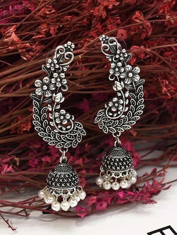 silver tone  jhumka earring
