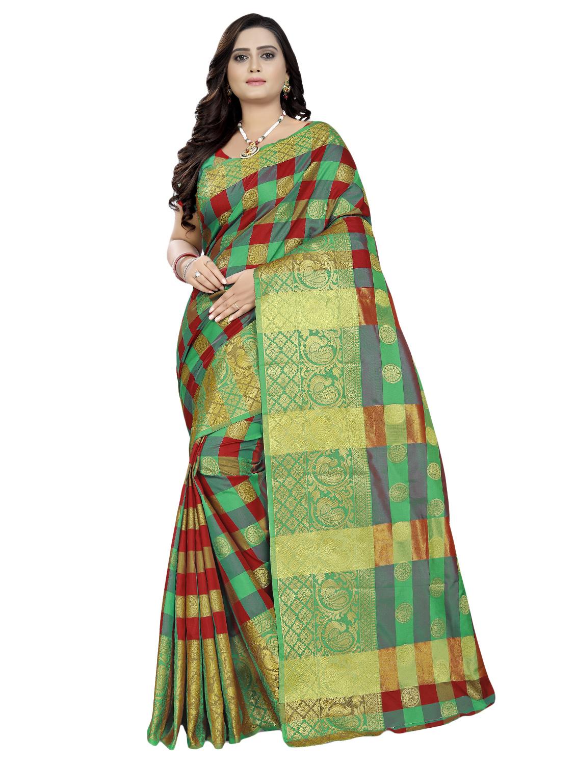 checkered banarasi saree with blouse - 16618744 -  Zoom Image - 0