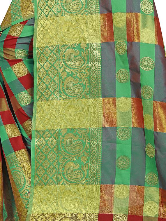 checkered banarasi saree with blouse - 16618744 - Standard Image - 3