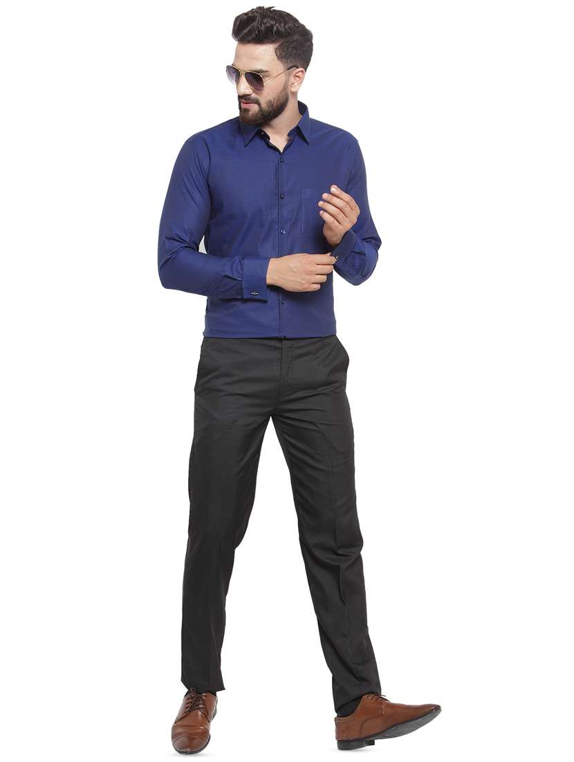 navy blue solid formal shirt - 16622818 -  Standard Image - 3